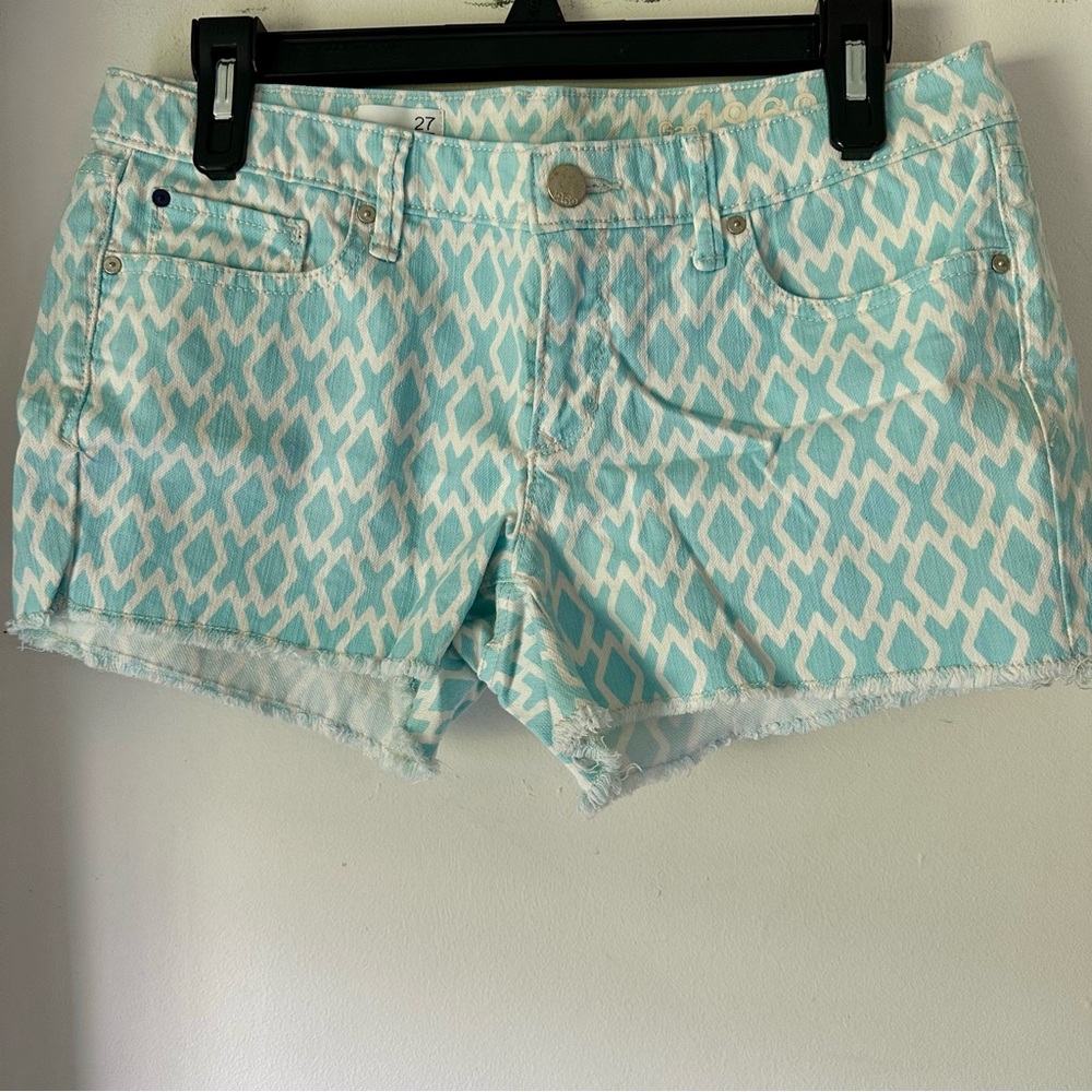 GAP 1969 aqua blue and white jean cutoff shorts size 27 waist